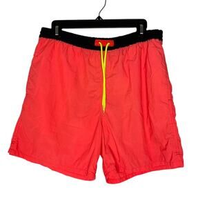 Hobie Swim Trunks M Orange Neon Drawstring Mesh Lined Retro Surf Shorts